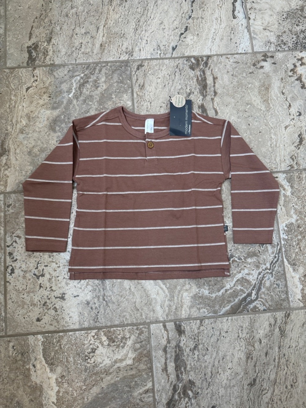 NWT Size 18 months Modern Moments Long-Sleeve Striped Henley Tee - Brown